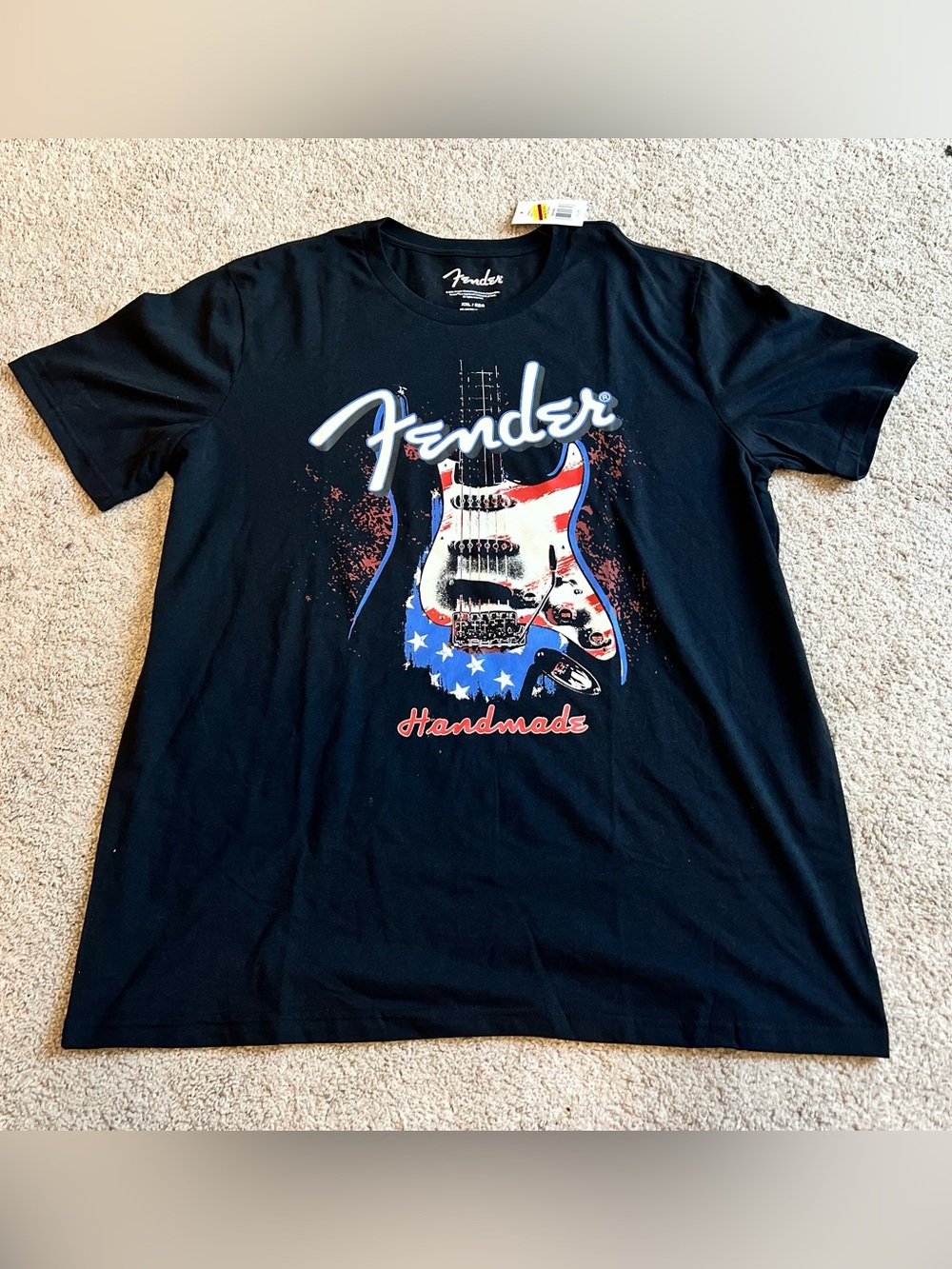 Fender Black Graphic Tee with American Flag Guitar